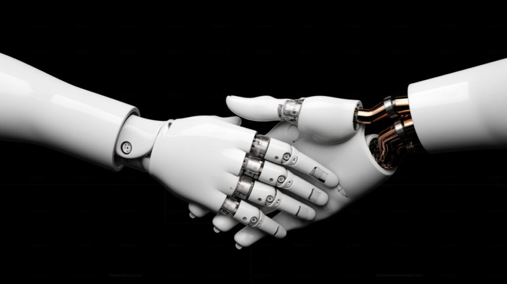 ロボットが握手しているイラスト_1