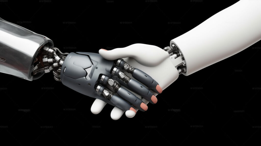 ロボットが握手しているイラスト_2